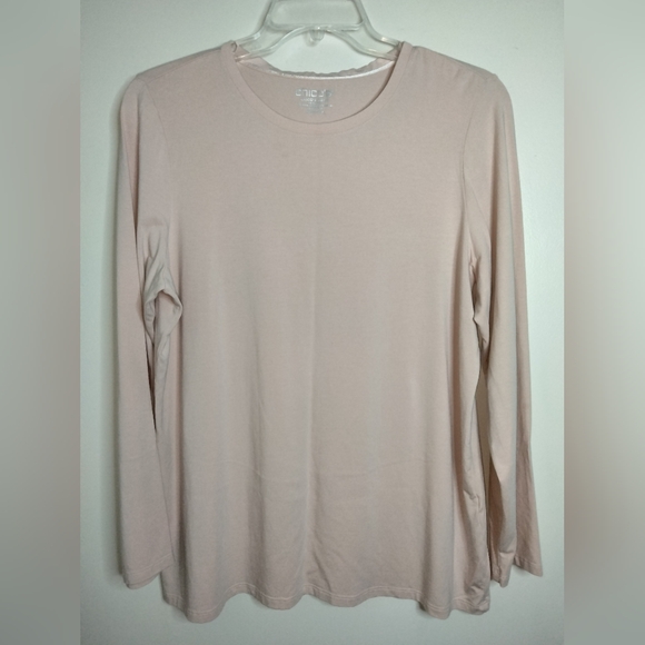 Chico's (Size 3/XL/16) Soft Blush Pink Pima Cotton Blend LS Basic Layer T-shirt - Picture 9 of 10